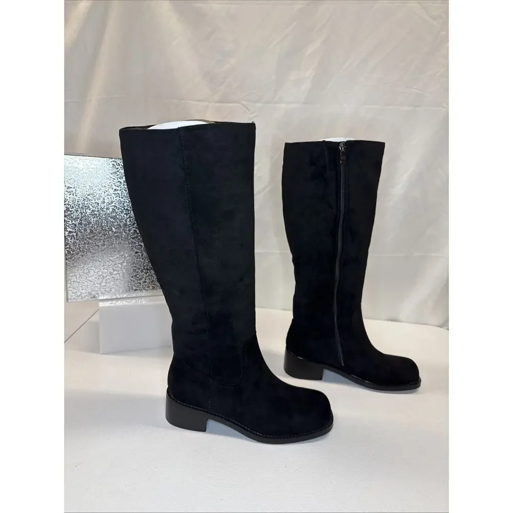 ZJA Women’s Knee High Square Toe Low Heel Boots Black Size 7